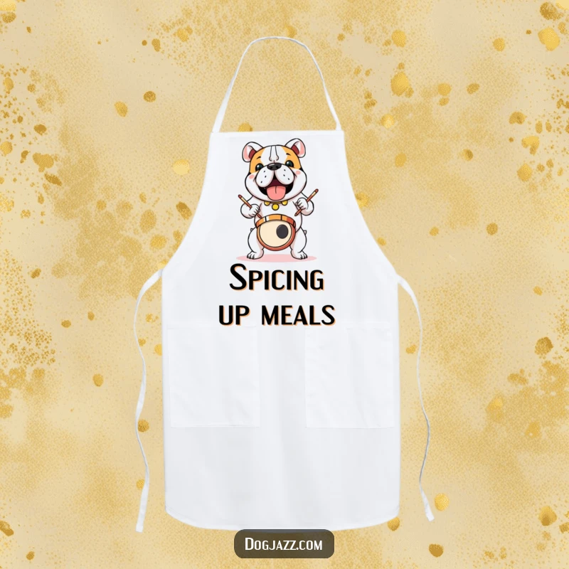 Funny bulldog drummer apron, ready to cook and drum, a great funny gift.