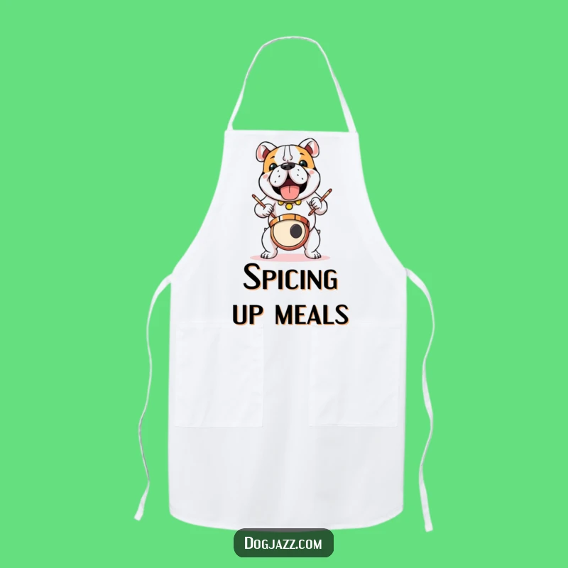 Funny Bulldog Drummer Apron: Kitchen Beats for the Rhythmically Inclined Chef
