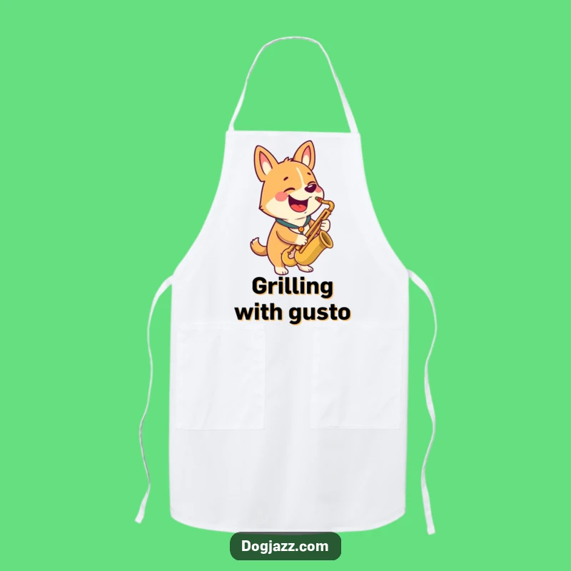 Funny Dog Chef Apron: Happy Saxophone Player Kitchen Gift