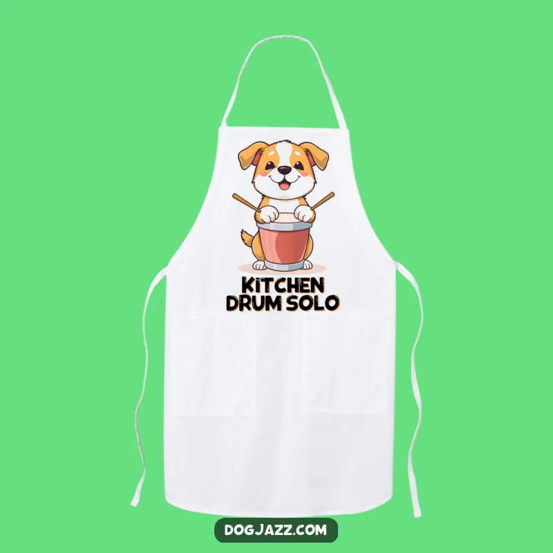 Funny Dog Drummer Apron: Chef Canine Beat Tapping Kitchen Wear Gift