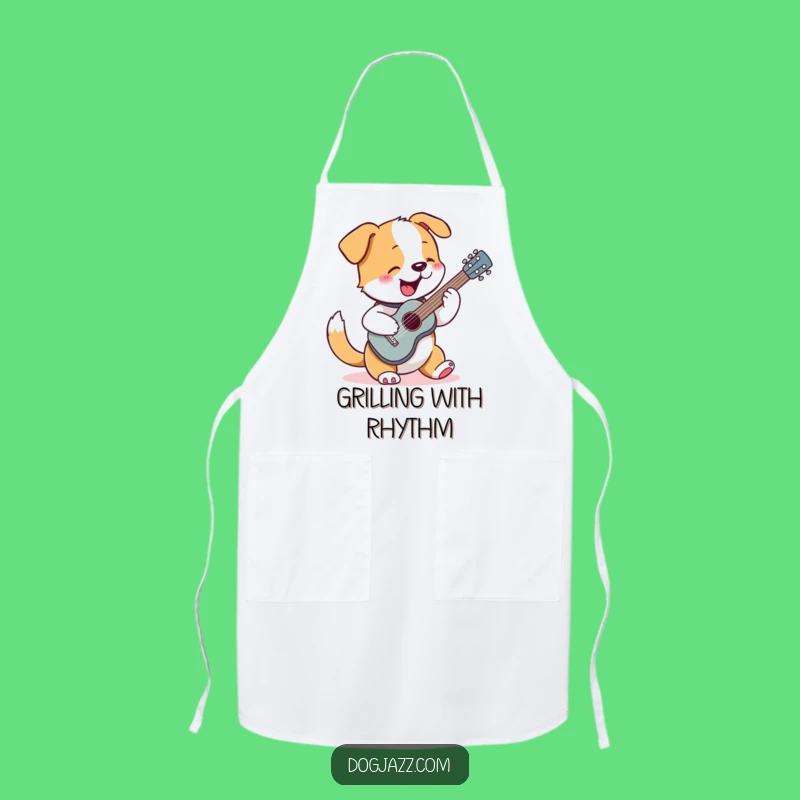 Funny Dog Guitar Apron: Rocking Pup Strumming, Music Kitchen Gear