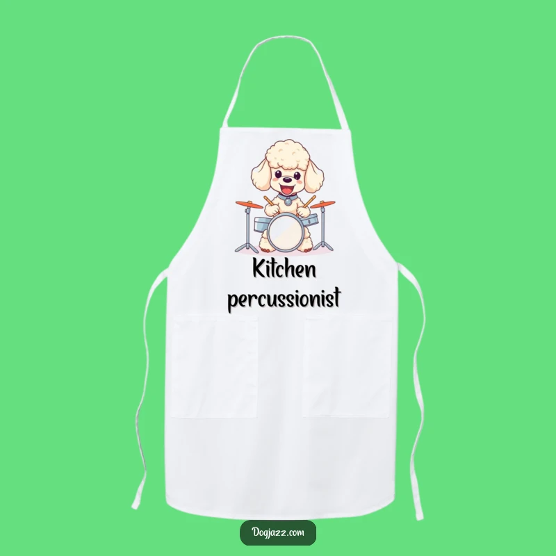 Funny Poodle Drummer Apron - Joyful Dog Chef for Humorous Kitchen Beats