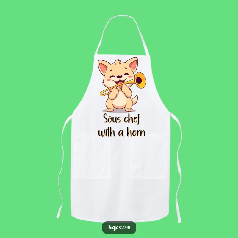 Funny Dog Trombone Player Apron: Chef's Soundtrack, Practical Funny Gift
