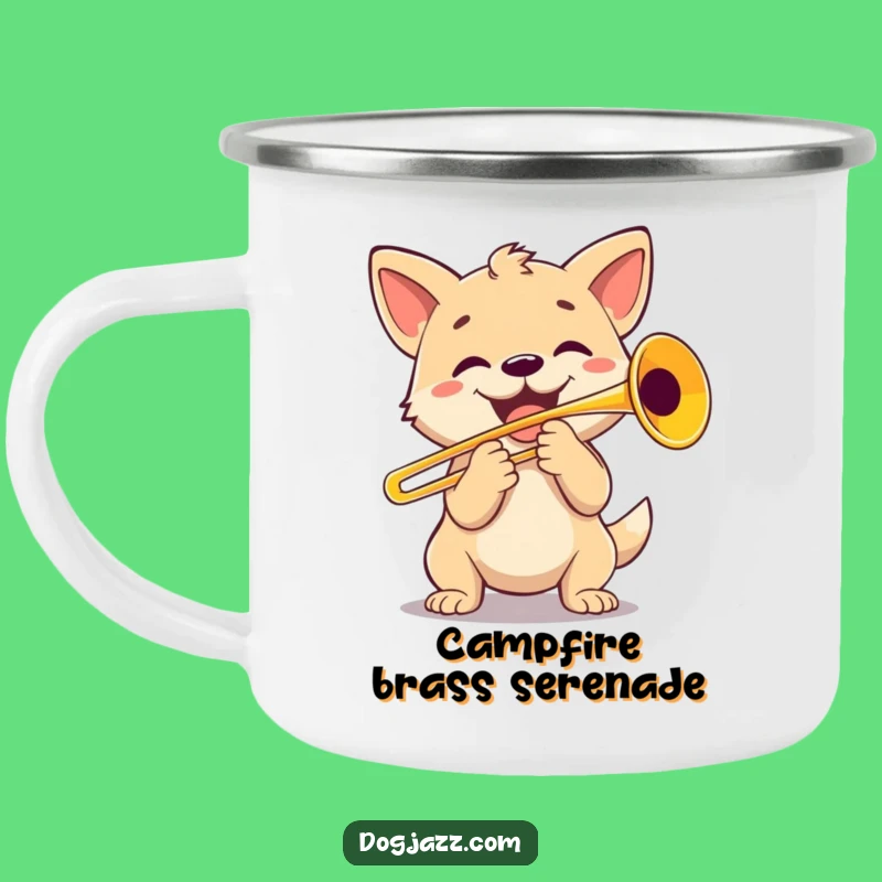 Adventure Ready Funny Dog Trombone Camping Mug: Musical Outdoor Fun, Funny Gift