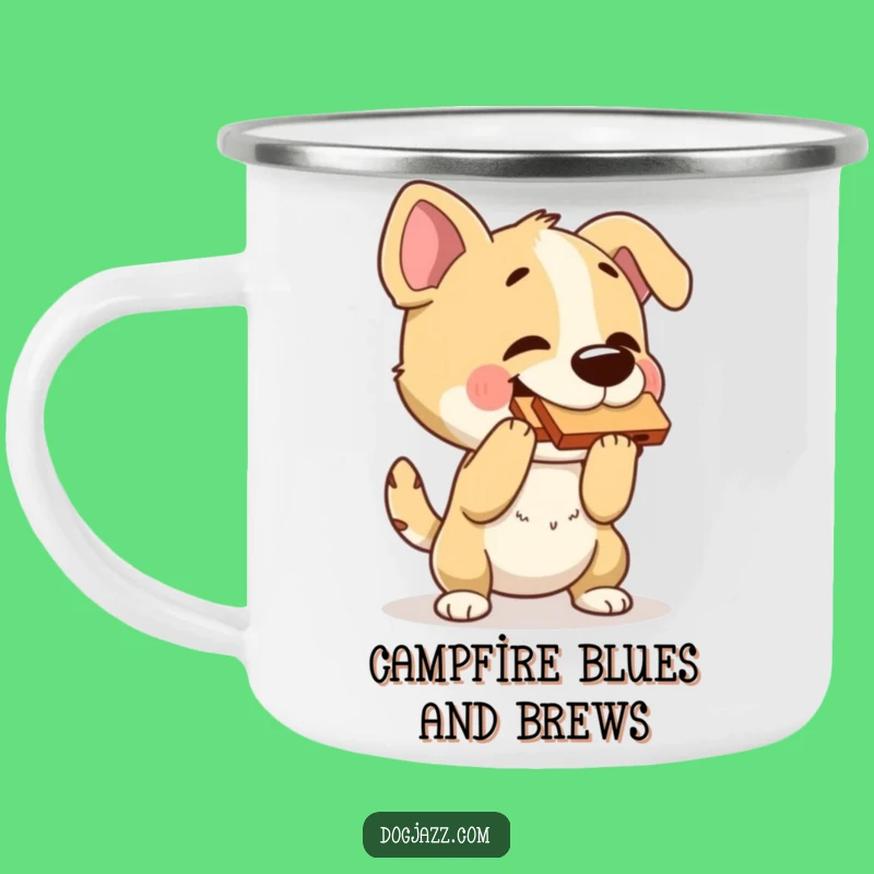 Funny Dog Harmonica Camping Mug: Durable Enamel Mug for Outdoor Jams