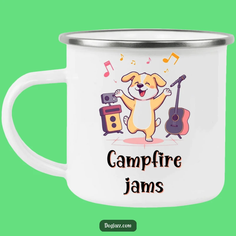 Funny Jazzy Dog Camping Mug - Hilarious Outdoor Companion for Music Lovers