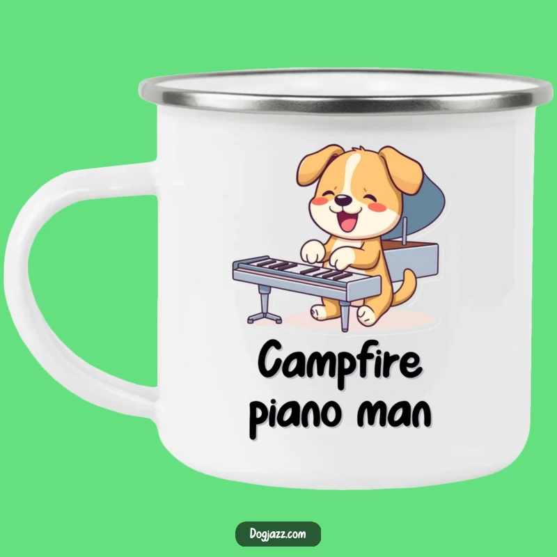 Funny Piano Dog Camping Mug: Durable & Energetic Canine Drinkware