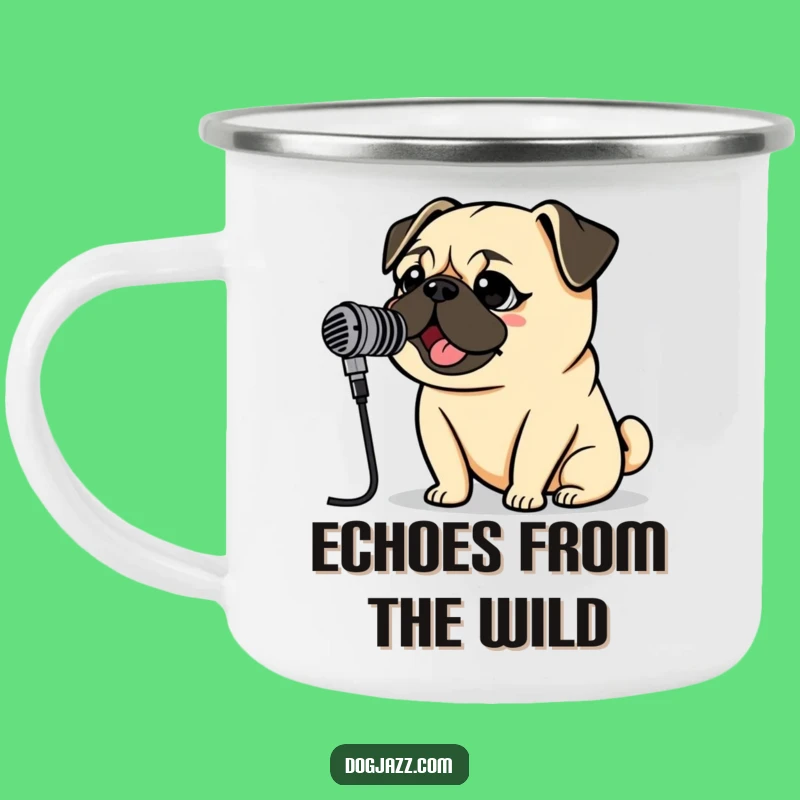 Funny Pug Rockstar Camping Mug: Vintage Mic Pug Sings, Music Fest Essential