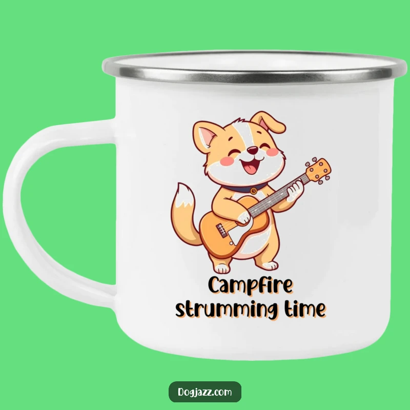 Funny Dog Camp Mug: Cheerful Guitar Player Outdoor Gift