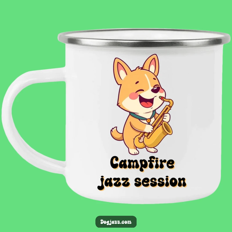 Funny Dog Camp Mug: Happy Saxophone Player Outdoor Gift