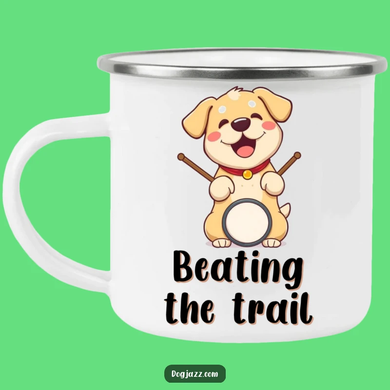 Funny Dog Drummer Camping Mug; Adventure With This Hilarious Outdoor Music Gift
