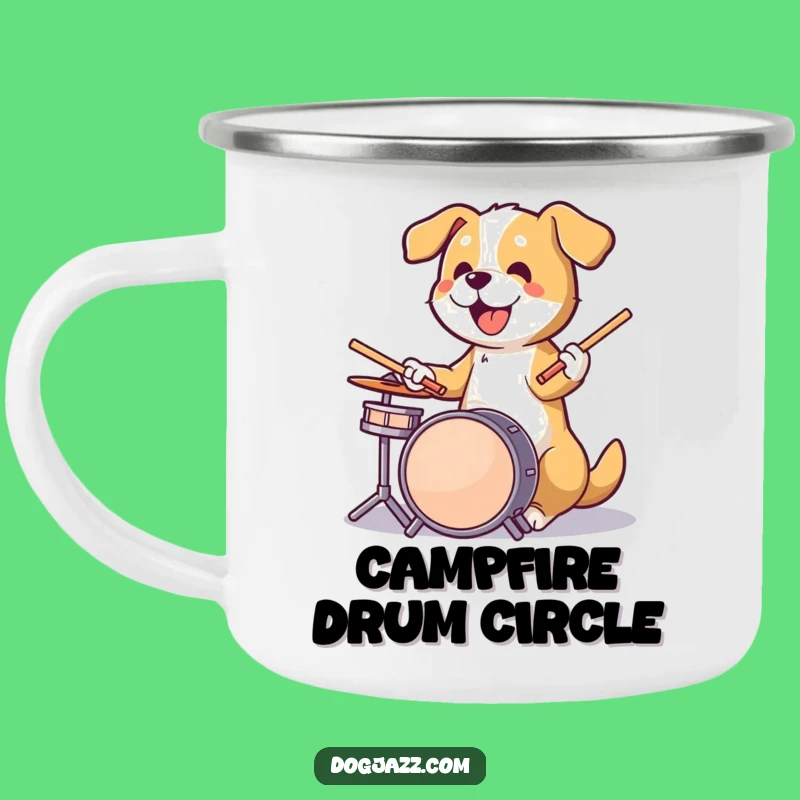 Funny Dog Drummer Camping Mug: Fuel Your Adventures with Rhythm and Coffee