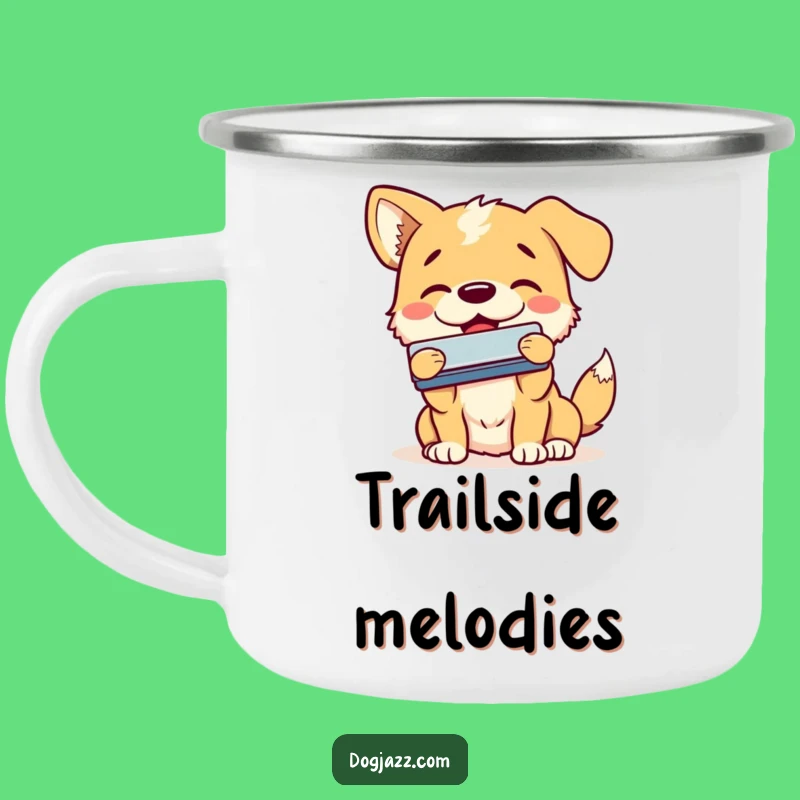 Funny Dog Harmonica Camping Mug - Smiling Pup Outdoor Blues Gift