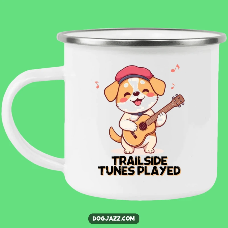Funny French Dog Guitar Camping Mug: Beret Dog's Tunes, Outdoor Music Gift