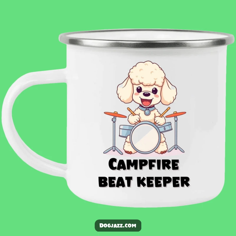 Funny Poodle Drummer Camping Mug - Joyful Dog Musician for Outdoor Rhythms