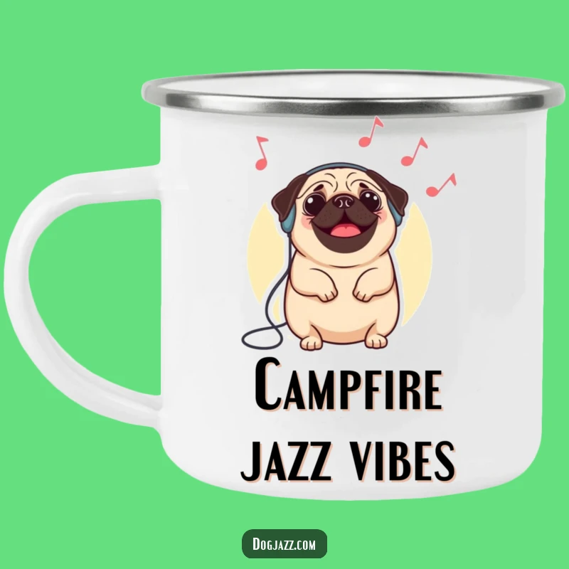 Funny Pug Jazz Campfire Mug: Sip and Groove Outdoors