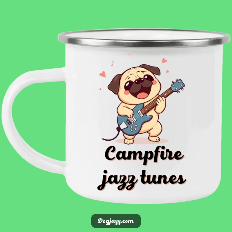 Funny Pug Jazz Guitar Camping Mug: Music and Adventure Combined