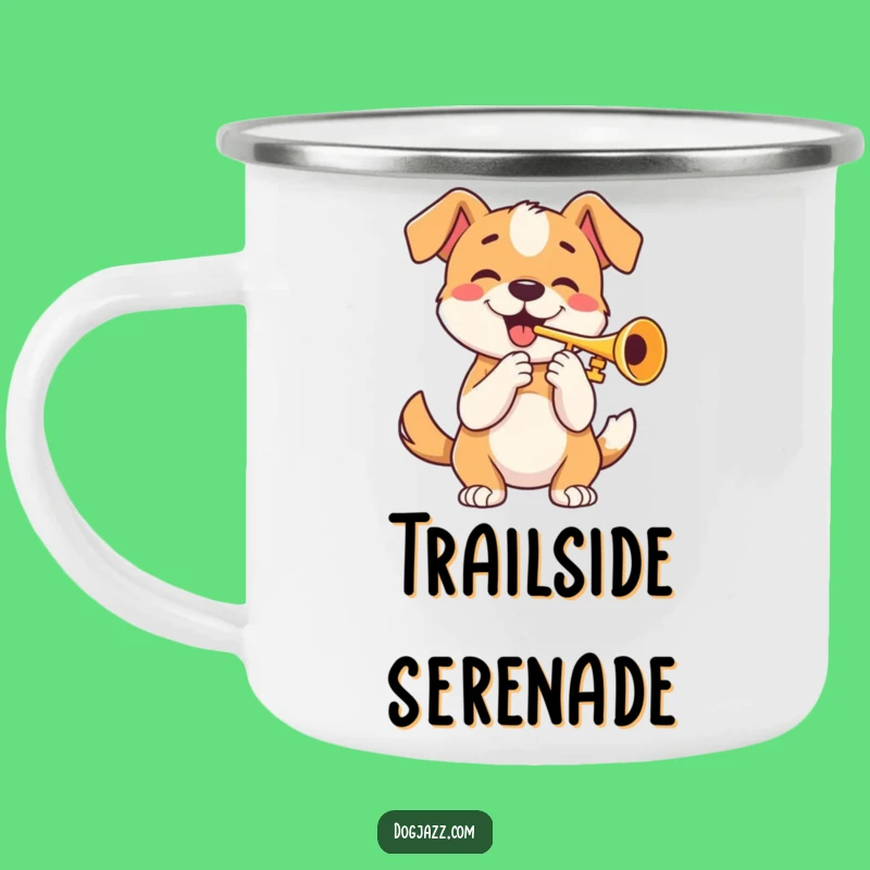 Funny Trumpet Dog Camping Mug: Enjoy Warm Drinks with Musical Outdoor Fun
