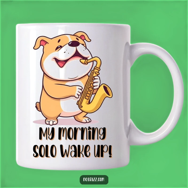 Funny Bulldog Saxophone Mug - A Grinning Musician Dog for a Hilarious Gift