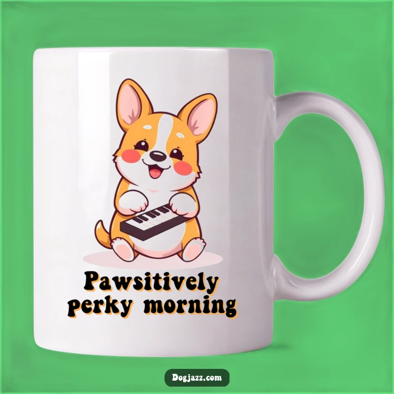 Funny Corgi Piano Mug - Energetic Dog Musician for a Hilarious Gift