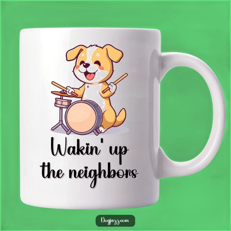 Funny Dog Drummer Mug: Energetic Canine Musician Gift for Rock Lovers