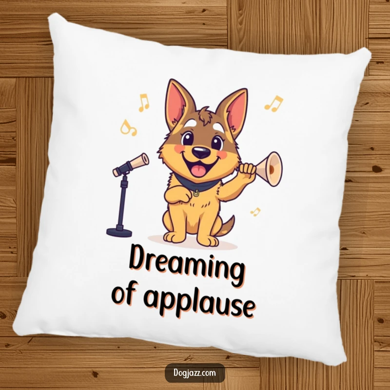 Funny German Shepherd Pillow: A plush pillow showcasing a smiling German Shepherd conducting, adding comfort and charm.