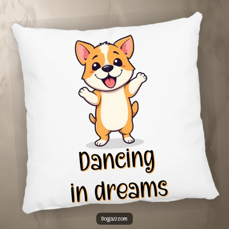 Funny Pillow featuring a dog performing a jazzy dance step, offering a comfortable and stylish dance-themed accent for any room.