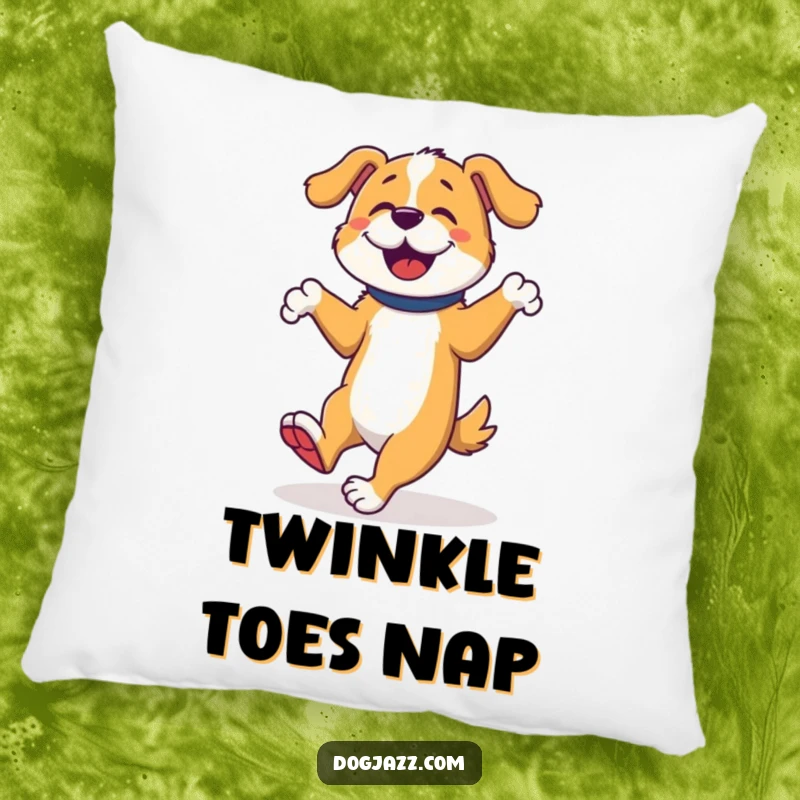 Funny Dog Tap Dancer Pillow, a happy dog tap dances with rhythmic foot movements, offering comfort and energetic charm.