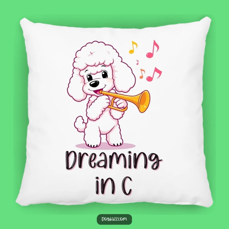Funny Poodle Trumpet Pillow: Cozy Comfort with a Brass Band Flair