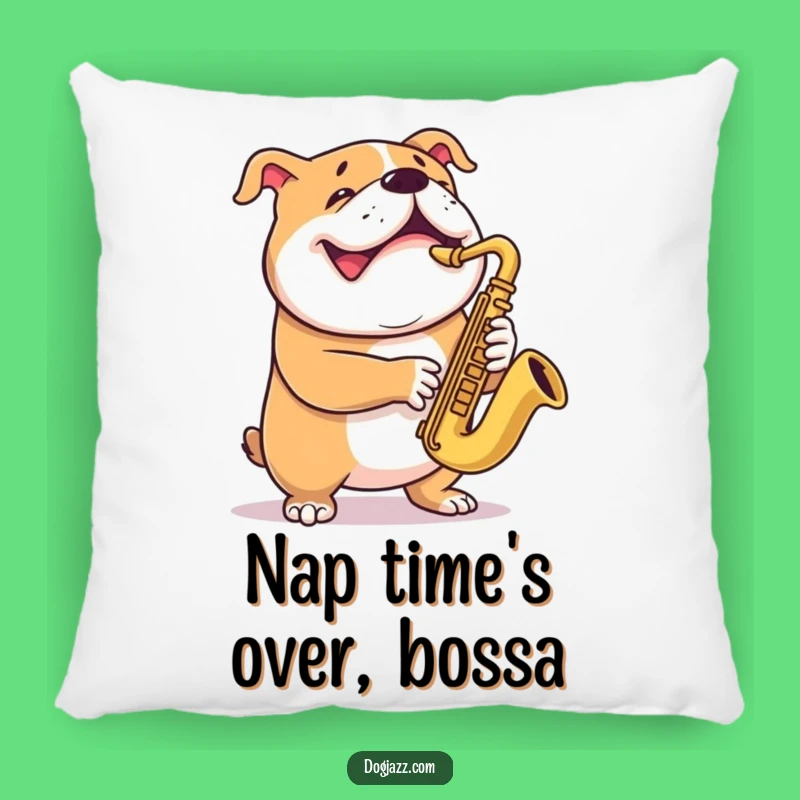 Funny Bulldog Saxophone Pillow - Grinning Musician Dog Cushion for Cozy Humor