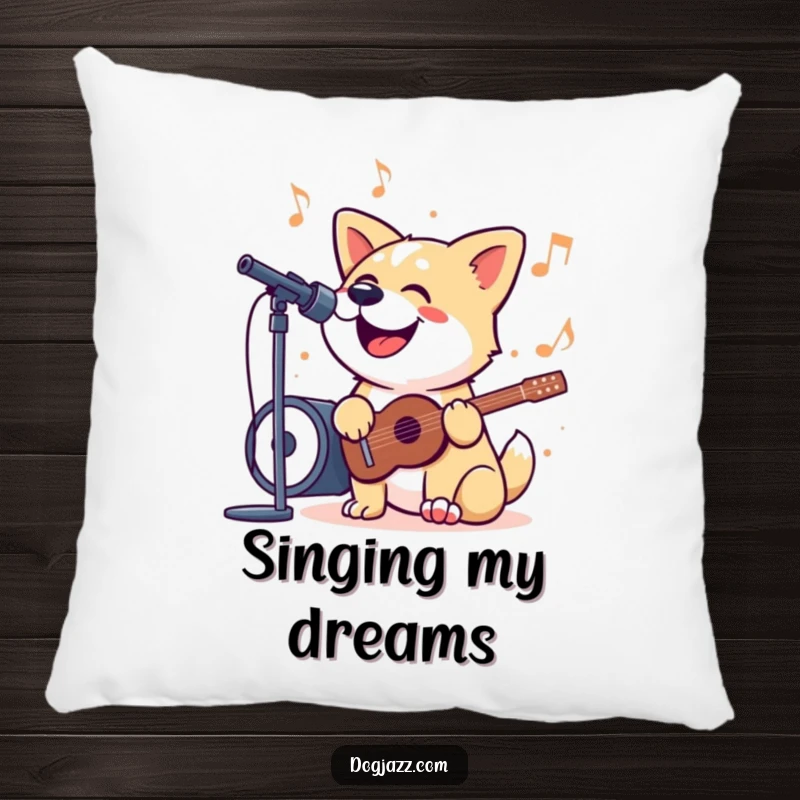 Funny Pillow featuring a dog happily singing along to a jazzy tune, offering a comfortable and melodious touch to home decor.