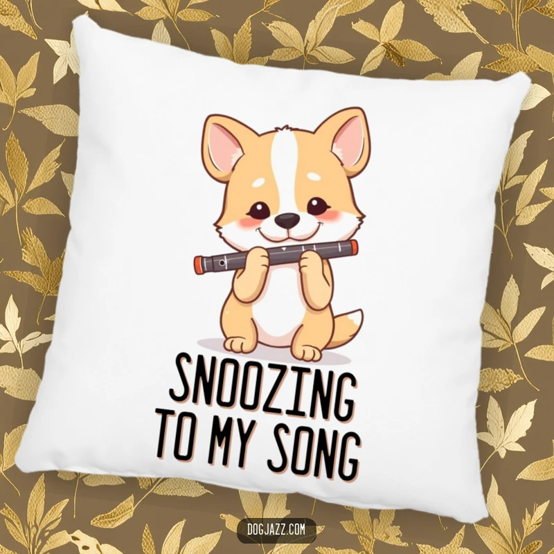 Funny Dog Clarinet Player Pillow, a happy dog plays the clarinet, offering comfort and musical sophistication.