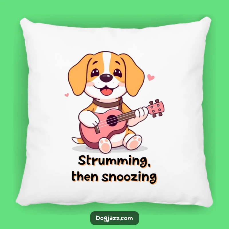 Funny Beagle Ukulele Pillow - Happy Dog Musician Cushion for Cozy Joy