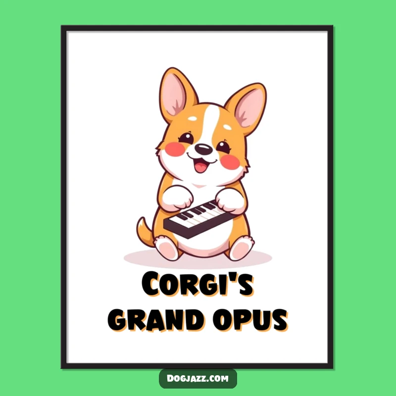Funny Corgi Piano Digital Art - Energetic Dog Musician Print for Cheerful Decor