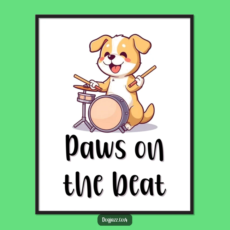 Funny Dog Drummer Digital Art: High-Energy Decor for Music Fans