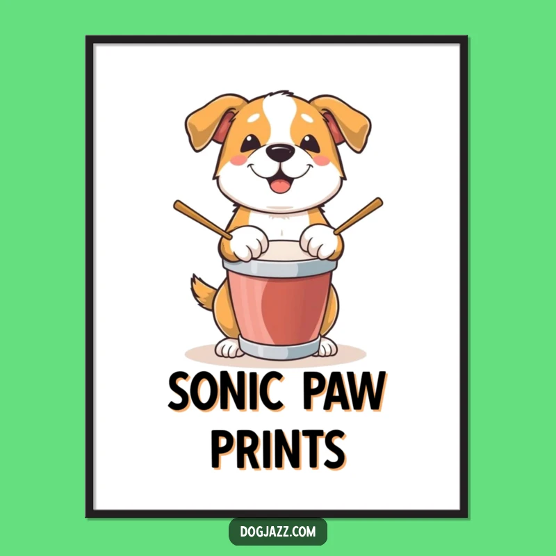 Funny Dog Drummer Digital Print: Energetic Canine Beat Tapping Art Gift