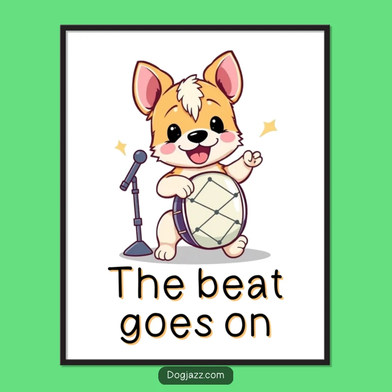Funny Terrier Drummer Digital Art: Energetic Dog Beat, Instant Music Decor Gift