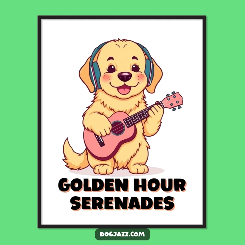 Printable Funny Golden Retriever Ukulele Art: Instant Chill Decor, Cool Funny Gift