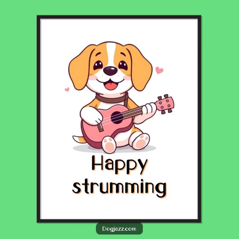 Funny Beagle Ukulele Digital Art - Happy Dog Musician Print for Cheerful Decor
