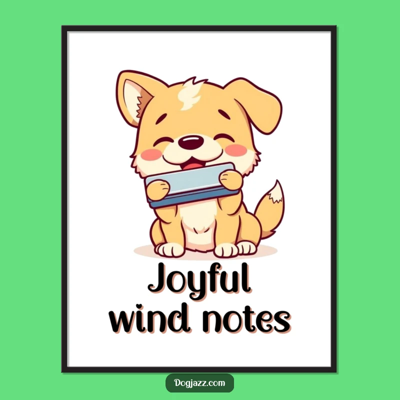 Funny Dog Harmonica Digital Art - Smiling Pup Blues Print Gift