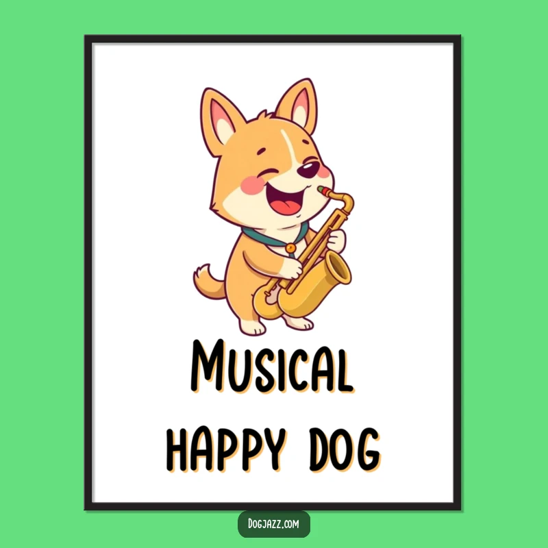 Funny Dog Sax Digital Art: Happy Pooch Jazz Print Gift