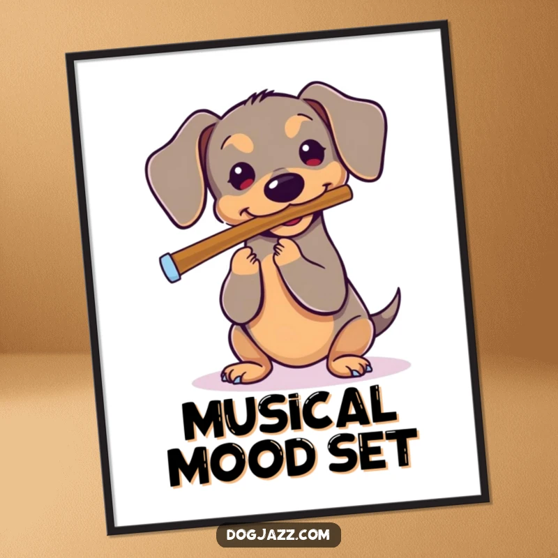 Funny Dachshund Digital Art Print: A whimsical depiction of a dachshund playing a flute, perfect for adding a musical touch.