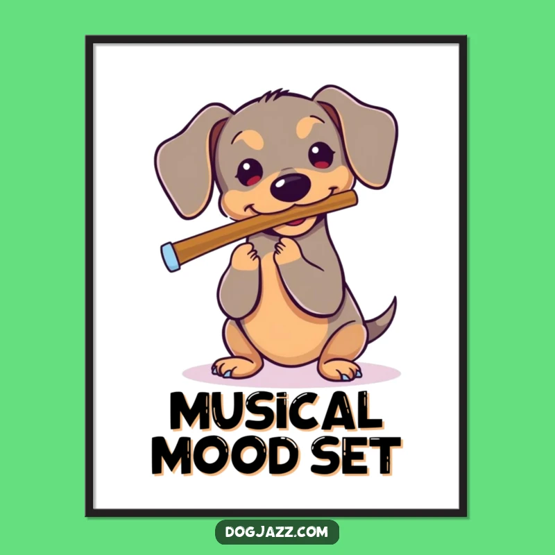 Funny Dachshund Flute Digital Art - Instant Whimsical Dog Decor
