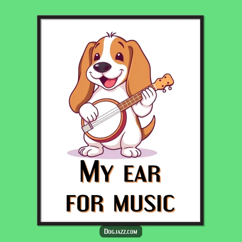 Printable Funny Basset Hound Banjo Art: Instant Rustic Decor, Down-Home Funny Gift