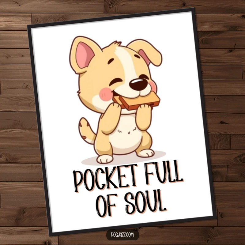Funny dog digital art print of a dog playing a harmonica and bopping its head, ideal for instant, soulful decor.