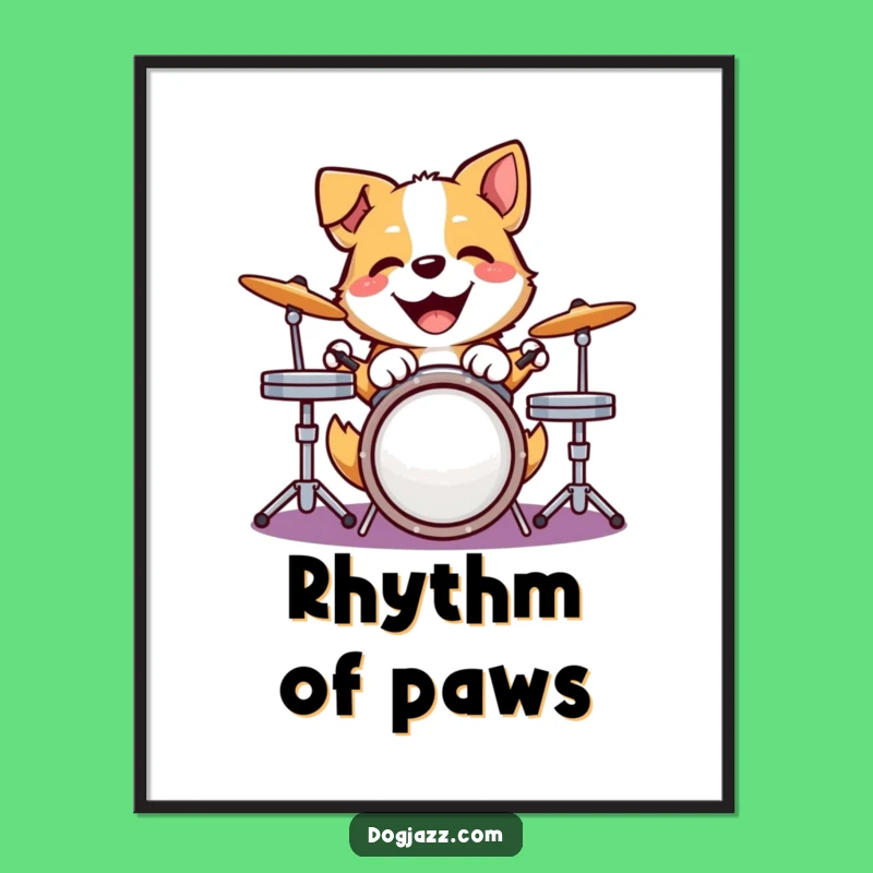 Funny Dog Drummer Digital Art - Joyful Pup Rhythm Print Gift