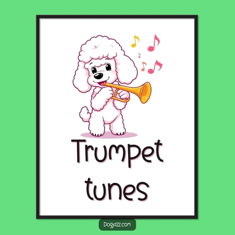 Funny Poodle Trumpet Digital Art: Instant Elegant Music Wall Decor
