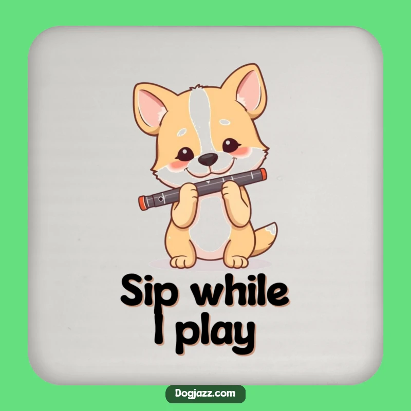 Funny Dog Clarinet Player Drink Coaster: Protect Surfaces with This Melodious Pup's Flair