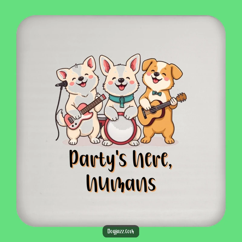Funny Dog Jam Session Drink Coaster: Protect Surfaces with This Cheerful Canine Band!