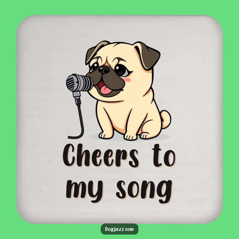 Funny Pug Rockstar Coaster: Vintage Mic Pug Sings, Protect Surfaces Stylishly